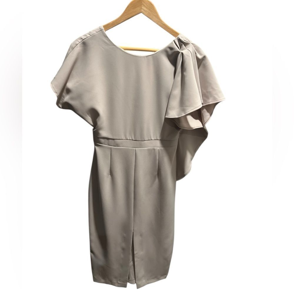 ASOS Taupe One Shoulder Draped Sheath Dress S 4 Elegant Neutral Cocktail Dress